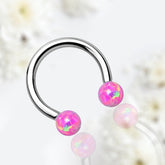 16G Internally Threaded Pink Opal Ends 8MM Horseshoe Septum Ring.
